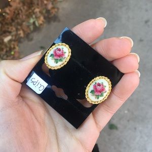 Vintage floral knit clip on earrings